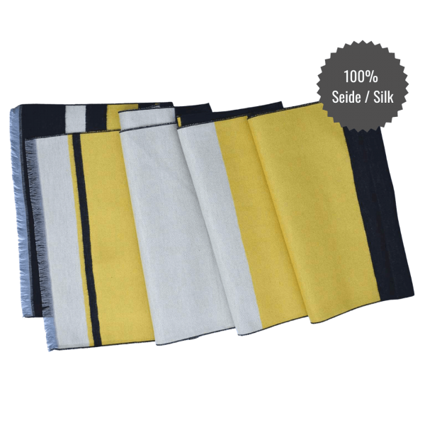 Scarf Shawl 100% Silk Flannel Jacquard Black Yellow Beige